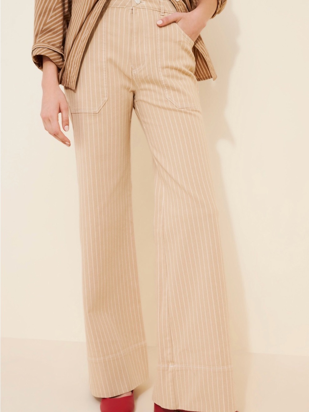 Pilcro Beige Pinstripe Wide-Leg Pants